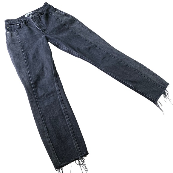 Abercrombie & Fitch Denim - Abercrombie‎ & Fitch The Mom High Rise Curve Love Sz 25/0 Black Raw Frayed Hem